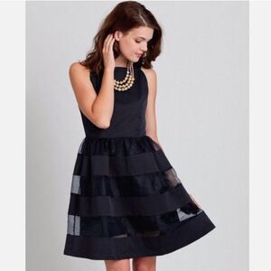 Dear Creatures Fit Flare Knee Length Dress Women’s Medium Navy High Neckline